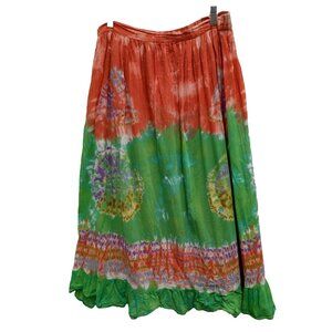 St. John Bay Womens Colorful Tie Dye Maxi Skirt Small Green Red BOHO Hippie